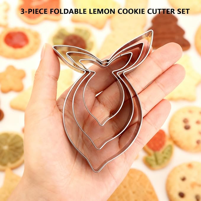3 Piece Lemon Cookie Cutters- 3.77",3",2" Fruit Cookie Cutters Shapes, Stainless Steel Funny Cookies Baking Cutter for Biscuit Dough Fondant
