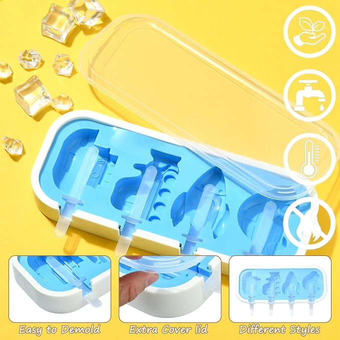 Ipotkitt Blue Vehicle Silicone Ice Cream Mold Car Rocket Ship Candy Molds for Ice Cream Chocolate Jelly Cake Ice Crafts, 1pcs, 9.5x23.5x3cm, 4 Cavities