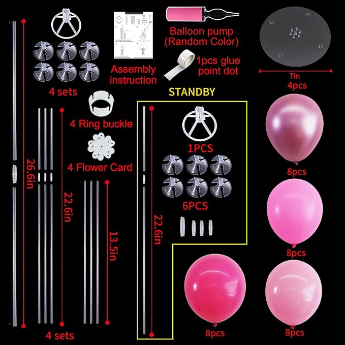 TONIFUL 4 Set Metallic Pink Balloon Stand Centerpiece Table Decorations for Baby Shower Wedding Engagement Bridal Shower Princess Party Decoration Sweet 16th Hot Girl Birthday Party Decorations