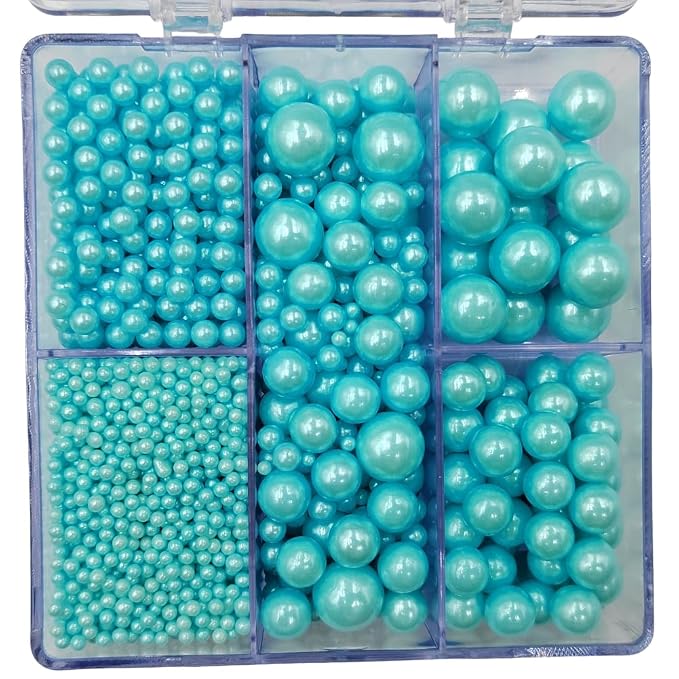 Blue Pearl Sprinkles for Baking, 4 Sizes Mix Size, Edible Pearls for Cupcake Topper, Ice Cream, Cookie, Donuts, Cake Decorating (2mm, 4mm, 7mm, 10mm)