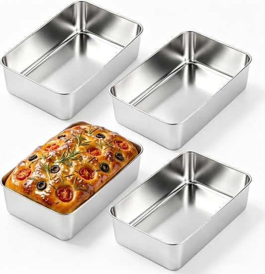4 Pack Loaf Pans for Baking Bread,9×5In Stainless Steel Loaf Pans | Bread Loaf Tins for Homemade Bread Brownies, Meatloaf, Lasagna Cake, Sturdy, Oven, Dishwasher Safe, Silver