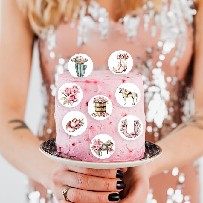 36PCS Edible Floral Horse Cupcake Toppers Wafer Paper Pink Pop-up Derby Horse Cowgirl Cake Picks Edible Rodeo Western Boots Cupcake Toppers for Jockeys Equestrian Theme Supplies