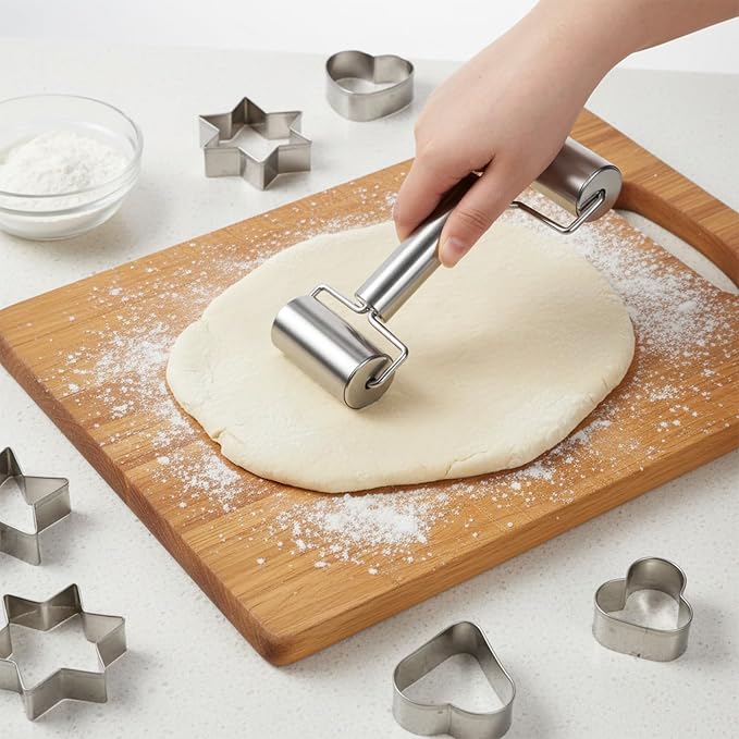 Pizza Roller Stainless Steel Small Rolling Pin Smooth Non Stick Dough Baker Roller Set Metal Kitchen Utensils for Home Kitchen Baking Dough Pie Pastries Pasta Cookies
