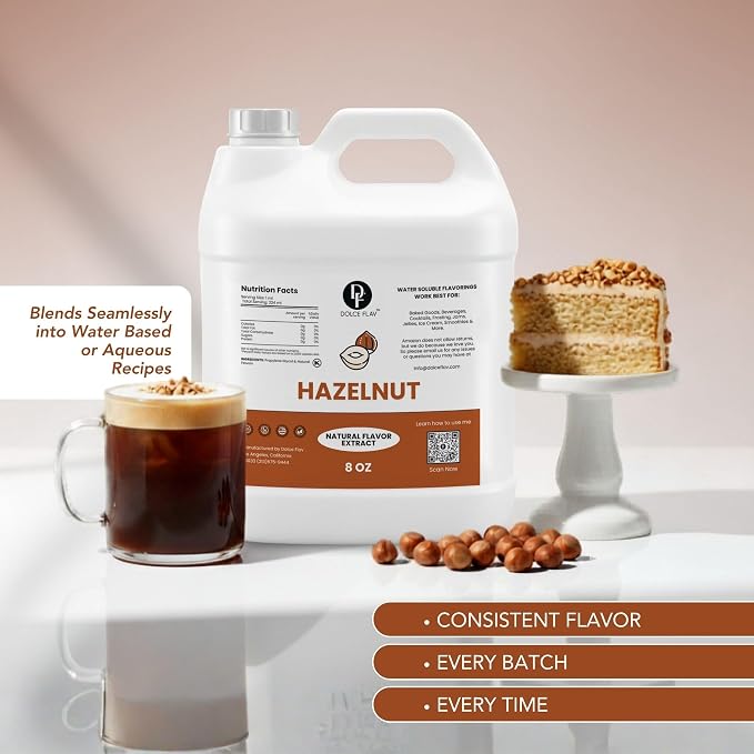 Dolce Flav Natural Hazelnut Flavoring Concentrate | Water Soluble | 8 Fl Oz
