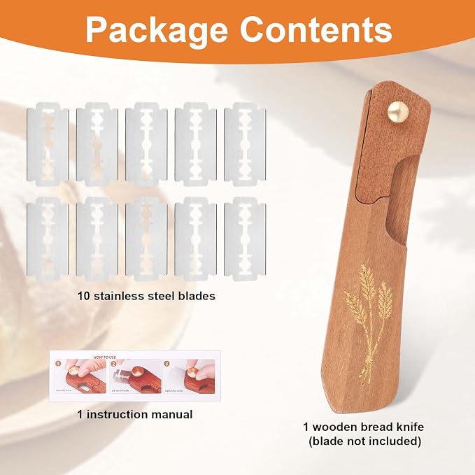 Penitue Bread Dough Scoring Tool, Professional Wooden Sourdough Lame with with 10 Stainless Steel Razor Blades Bread Dough Knife for Bake Making Supplies Accessories