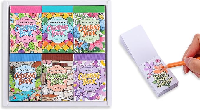 Women's Mini Coloring Book, 6 Pack Small Coloring Books for Adults, 2.36" x 1.57" Pocket Size, Motivational Quote Coloring Stickers Books for Adult to Relief Stress Pass The Time
