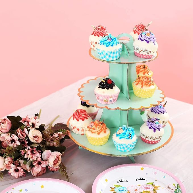 2 PACK Cardboard Cake Stand, 3 Tier Paper Dessert Round Cupcake Holder Tower Disposable Pastry Stand for Birthday, Afternoon Tea,Wedding Party Anniversary Christening Fruit Desserts Display…