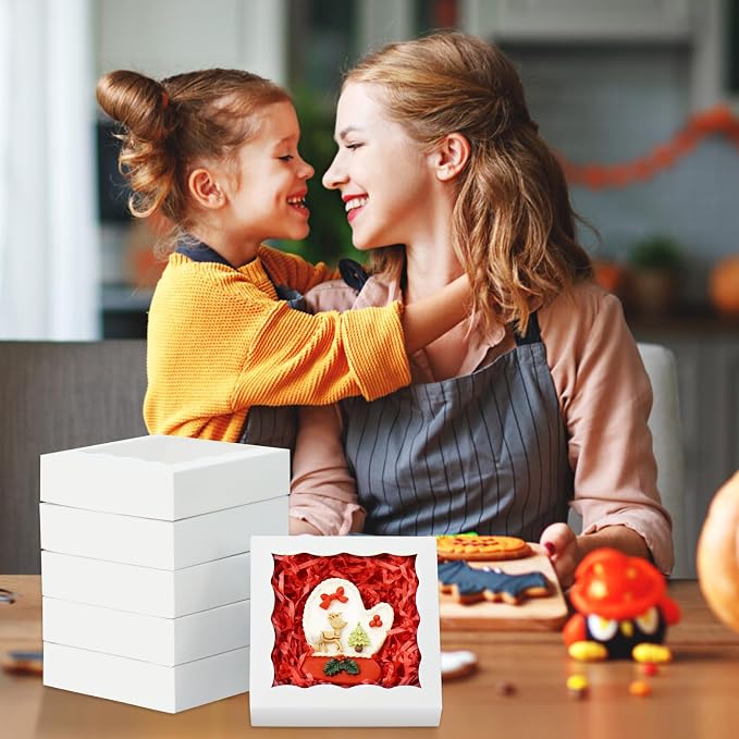 50 Pcs Individual Cookie Boxes 4 1/2" x 4 1/2" x 1 1/5" Small Gift Boxes Single Bakery Box for Christmas Valentine's Mother's Day