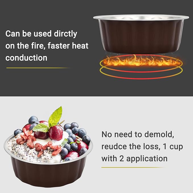 Beasea 8oz Disposable Ramekins, 100 Pack Aluminum Foil Cups with Lids, Baking Ramekin Cup Souffle Cup Muffin Cupcake Baking Cup Mini Pudding Cups for Party Wedding Birthday - Coffee Brown