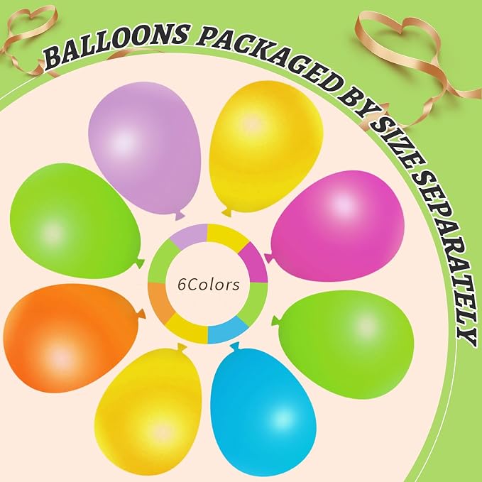 412pcs Summer Tropical Balloon Arch Garland Kit, Different Sizes 18 12 10 5inch Rainbow Hot Pink Green Orange Blue Purple Balloons for Hawaiian Luau Aloha Baby Shower Birthday Party Decorations