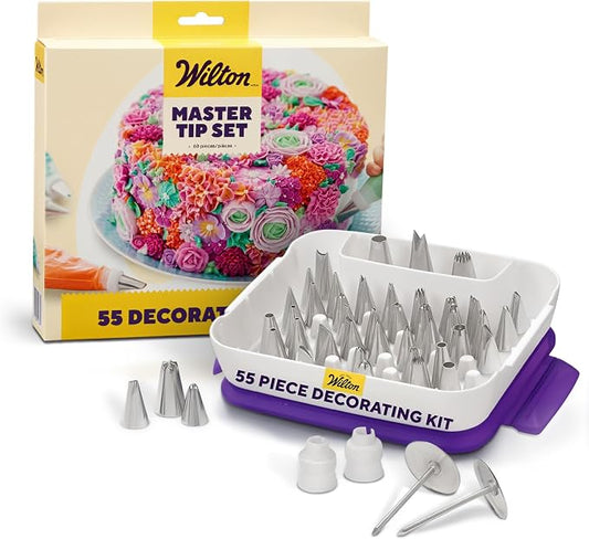 Wilton Master Cake Decorating Piping Tips Set - Decorating Supplies for Cakes & Cupcakes - Comes with Carrying Case - Includes Star, Leaf, Zigzag Tips & More - 55-Piece Set