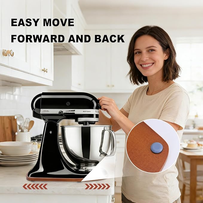 Mixer Slider Mat for Tilt Head Kitchen aid 4.5-5Qt Stand Mixer,Falikoco Kitchenaid Mixer Slider Pine Wood, 5PCS Appliance Slider, Kitchen aid Accessories and Attachments Moving Tray for Artisan Series