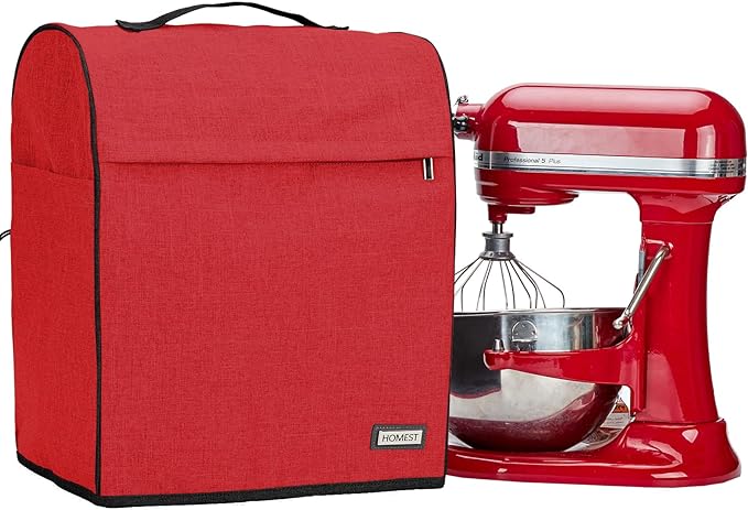 HOMEST Stand Quilted Mixer Cover with Zip Pocket for Kitchen Accessories | Fits KitchenAid 6/7/8 quart mixers, zipper pocket stores attachments and kitchen accessories, Red