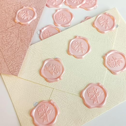 25 Pcs Pink Rose Wax Seal Stickers, Pink Wax Seal for Wedding Invitation, Easy to Use and Good Adhesion Rose Envelope Stickers, Wedding Invitation Accessories