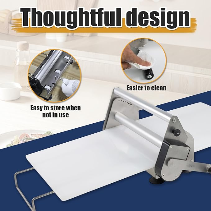 Manual Folding Dough Sheeter Countertop - 0-17.5mm Adjustable Thickness, Stainless Steel Dough Roller with 2 Sheeter Boards