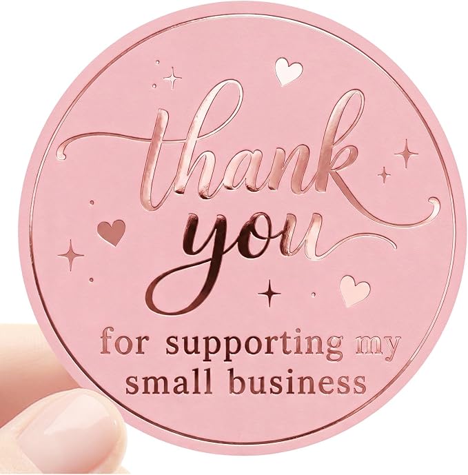100PCS Thank You for Supporting My Small Business Stickers, Pink Rose Foil Labels for Boutique Packaging, Bakery Boxes, Dessert Treat Bags, Shipping Mailers, Handmade Sellers & Small Shops.1.6 inch