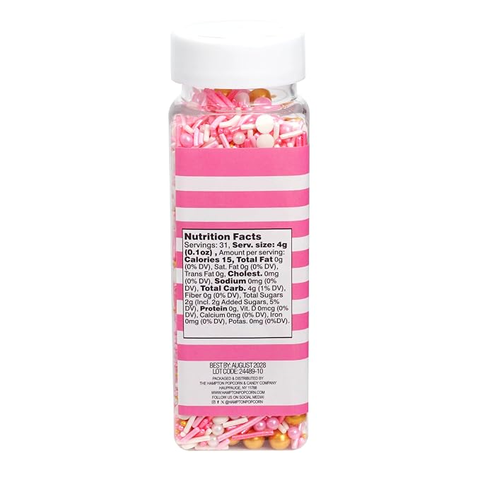 Pink, White and Gold Pearls and Sprinkles Mix 4.4 oz, Sprinkles For Cake Decorating, Baking, Ice Cream & More, The Hampton Candy Company