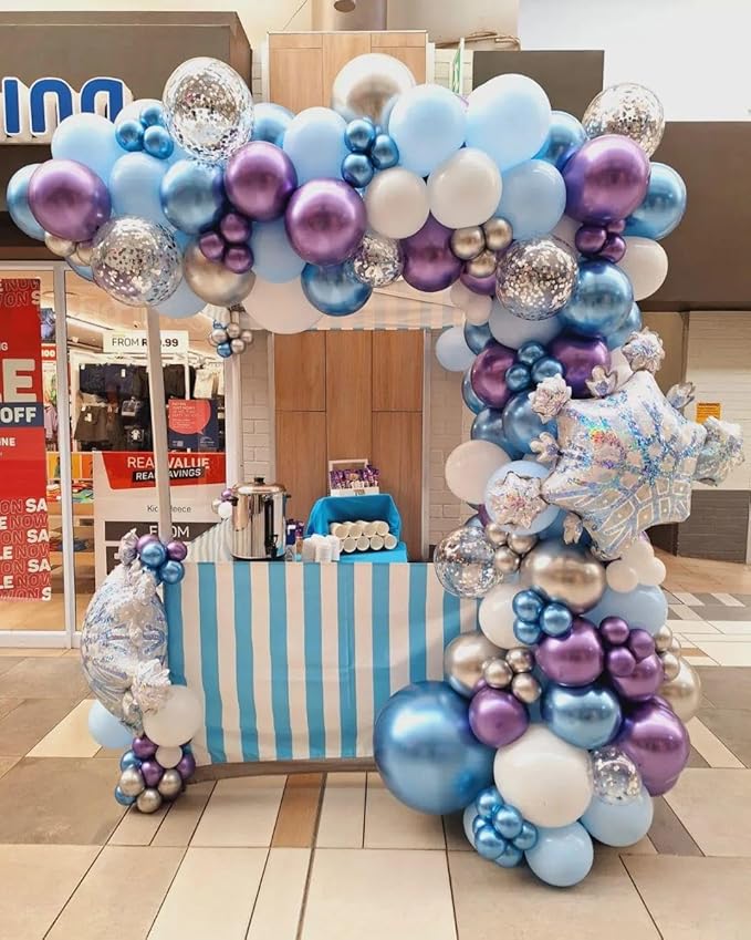 Frozen Balloon Arch Garland Kit, 164Pcs Winter Wonderland Balloon Arch Kit Blue Purple Clear Snowflake Balloons for Winter Wonderland Theme Baby Shower Snow Girl Princess Birthday Decorations