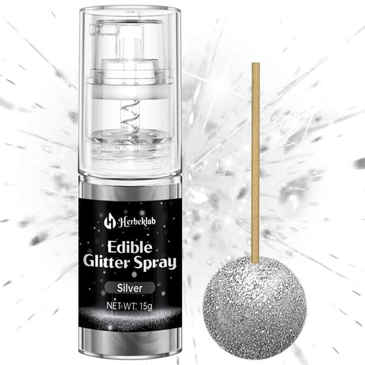 Silver Edible Glitter - 15g Edible Glitter Spray Food Grade Silver Drink Glitter for Cakes, Cookies, Cake Pops, Chocolate, Strawberries, Cocktails & Beverages