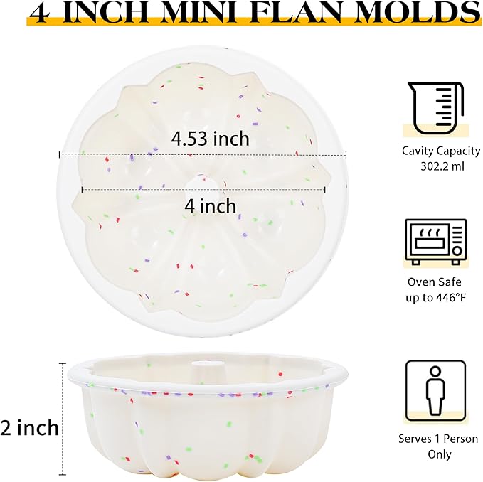 4 Inch Silicone Mini Fluted Tube Cake Pans with Metal Frame, 12 Pcs Nonstick Mini Flan Molds for Baking, BPA Free – Individual Reusable Jello Mold for Small Business or Home Baker(Cream)