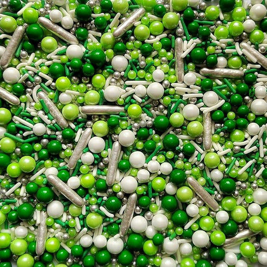 Edible Green White Pearl Sugar Sprinkles Candy Mix Size Baking Edible Cake Decorations Cupcake Toppers Cookie Decorating Wedding Party Valentine Halloween Christmas Supplies 100g/3.53oz