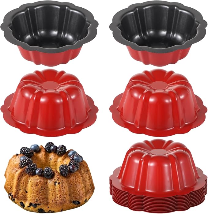 Homaisson 16PCS Mini Fluted Tube Pan, 4.5Inch Carbon Steel Mini Cake Molds, Nonstick Reusable Oven Baking Mold for Cupcake, Bread, Bavarois, Brownie
