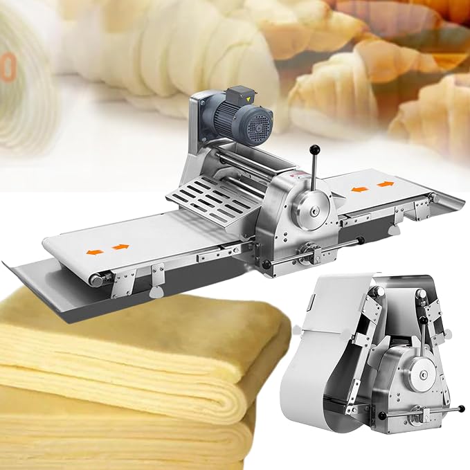 INTSUPERMAI Commercial Dough Sheeter Reversible Fondant Countertop Sheeter Dough Roll Press Machinefor Croissant Danish Pastry Bakery Roller Puff Pastry 70.9"×19.7" Belt Two-way Rollers 110V