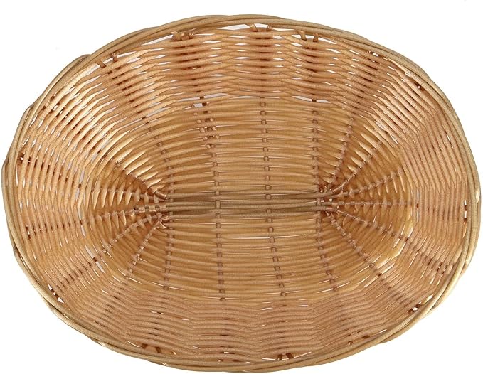 SINJEUN 15 Pack Wicker Bread Basket, Handwoven Oval Plastic Basket, Woven Tabletop Fruit Vegetables Food Serving Basket for Home, Kitchen, Restaurant, Light Brown