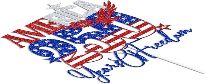 Blue Glitter America 250 Years of Freedom Cake Topper, Land of the Free Because of the Brave/Party in the USA, 4th of July Celebration Party Decorations Supplies