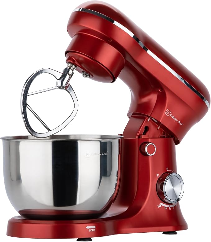 CULINARY CHEF Retro Electric Stand Mixer, 4.75 Quart / 4.5L, 8 Speeds with Whisk, Dough Hook, Flat Beater Attachments, Splash Guard (RED)