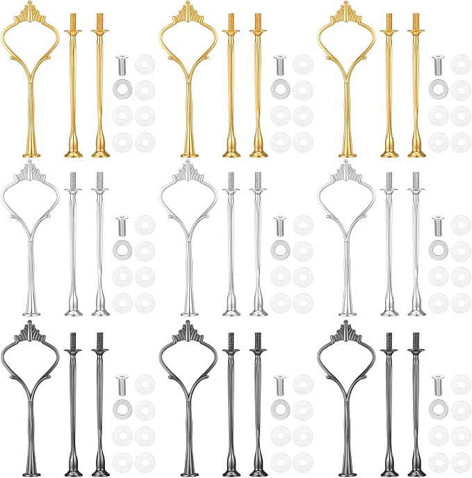 9 Sets 3 Tier Cake Stand, Hardware Tiered Tray Kit, Heavy Duty Metal Plate Holder Fittings for Dessert Cupcake Fruit Display, 3 Colors