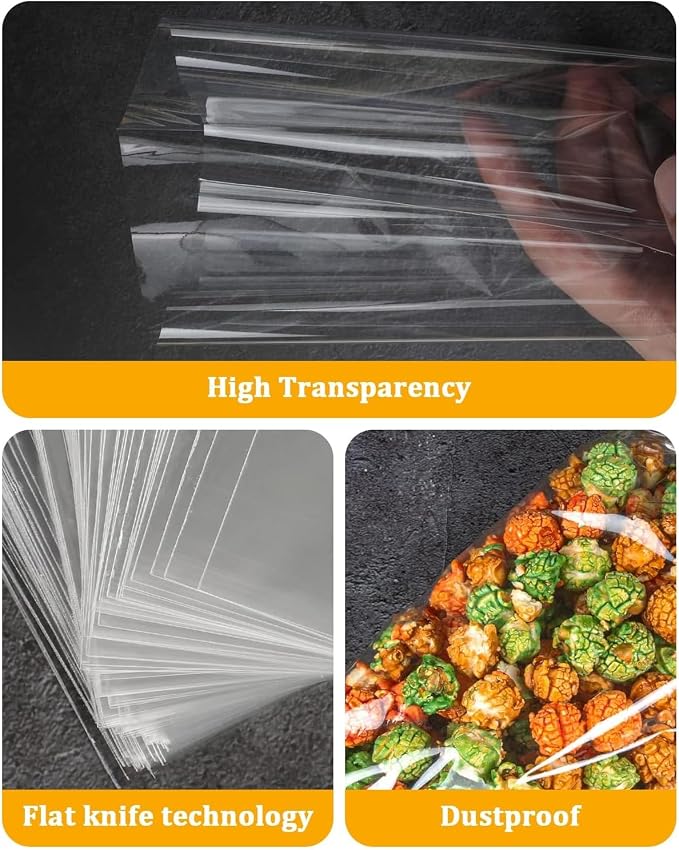 Labeol 100pcs Cellophane Bags 7X14 Popcorn Bags Treat Bag with Ties Goodie Clear Gift Bag for Packaging Party Favor Cookie Candy Bakery Plastic Cellophane Wrap