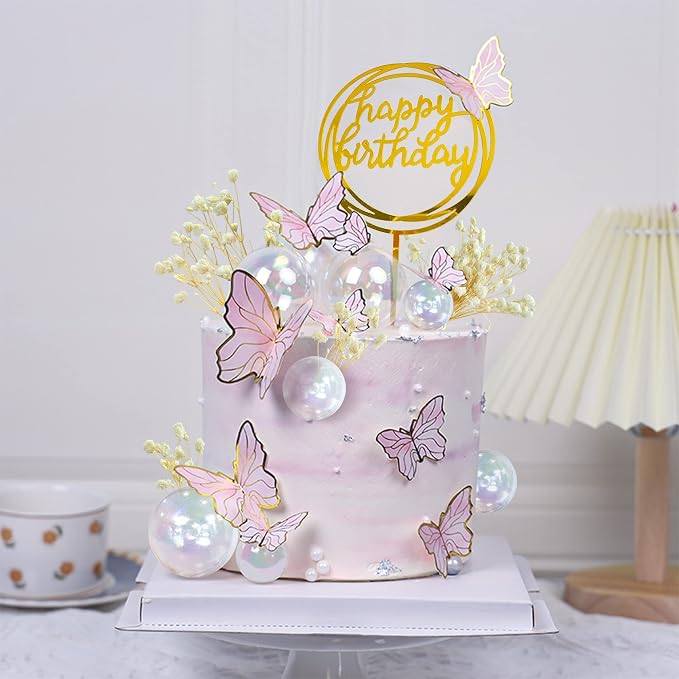 30 PCS Mini Balls Cake Topper DIY Cake Insert Topper Acrylic Cake Topper Foam Cake Balls Artificial Dried Flowers for Wedding Anniversary Baby Shower Birthday Party (Clear)