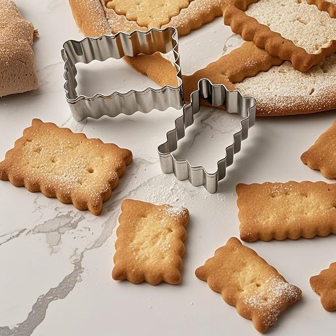 6Pcs Scalloped Cookie Cutter Set, 2 Inch Square & 2.5 Inch Small Rectangle, Jagged Edge Design