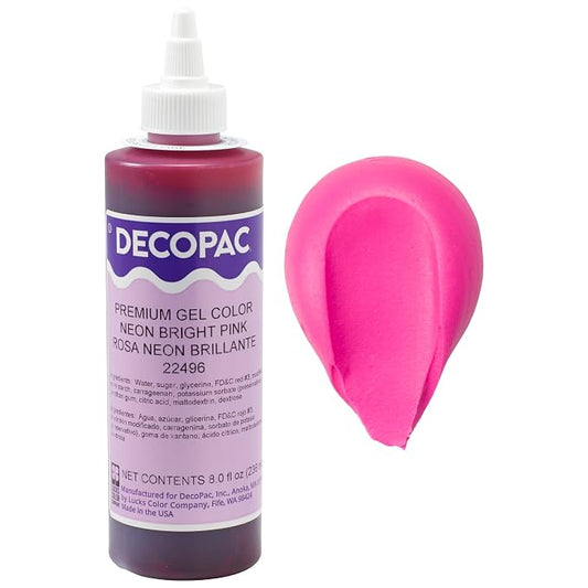 DecoPac Premium Gel Food Coloring | Neon Bright Pink Food Coloring For Baking | 8oz | Color Buttercream, Fondant, Frosting & Piping Gel, Food Safe, Highly Concentrated Gel, 8 oz - Neon Bright Pink