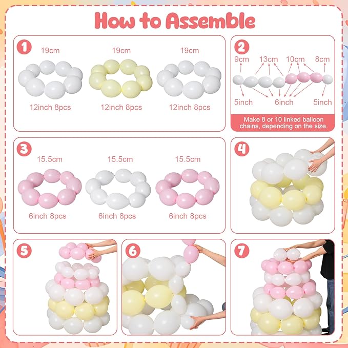 209 Pcs Colorful Birthday Cake Balloon Set Pastel Balloon Kit Macaron Pink White Yellow Rose Red Blue Purple Balloons for Birthday Baby Shower Wedding Anniversary Party Decorations Supplies