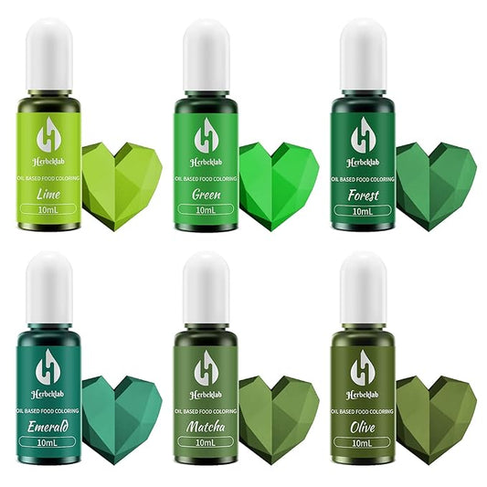 Oil Based Food Coloring for Chocolate 6 Colors x 10 ml Green Concentrated Green Oil Food Coloring for Candy Melts, Cake Pops, Strawberries - 6 Colors green