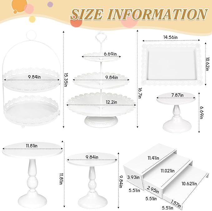 10 Pcs White Cake Stand Set Metal Cupcake Stands, Multiple Styles Dessert Display Tower for Candy Fruit, Cake Serving Trays for Birthday, Wedding, Anniversary, Baby Shower, Engagement Party