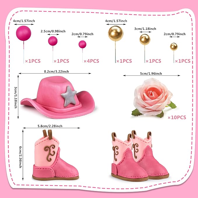 22PCS Cowgirl Cake Decorations Cowgirl Hat and Boot Cake Toppers Western Cowgirl Birthday Baby Shower for Western Theme Party Favors Supplies