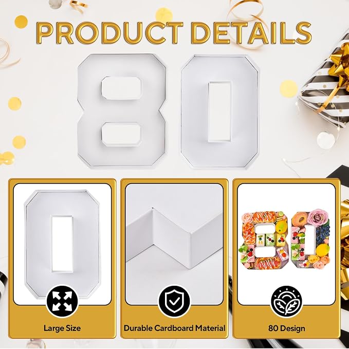 80 Set Cardboard Number for Charcuterie 10.2'' Fillable Tray Charcuterie Paper Box for 80th Birthday Anniversary Party Decorations Chocolate Candy Cupcake Container