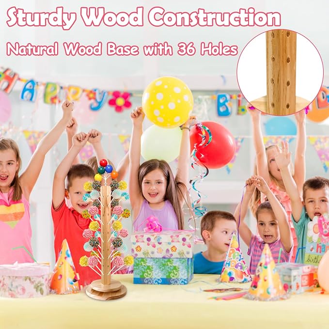 Wood Cake Pop Stand 36 Holes with Spinning Base,Cake Pop Holder Stand for Dessert Table,Lollipop Holder Candy Table Display, Dessert Stand for Wedding Birthday Baby Shower Parties Anniversaries (2 Pack)