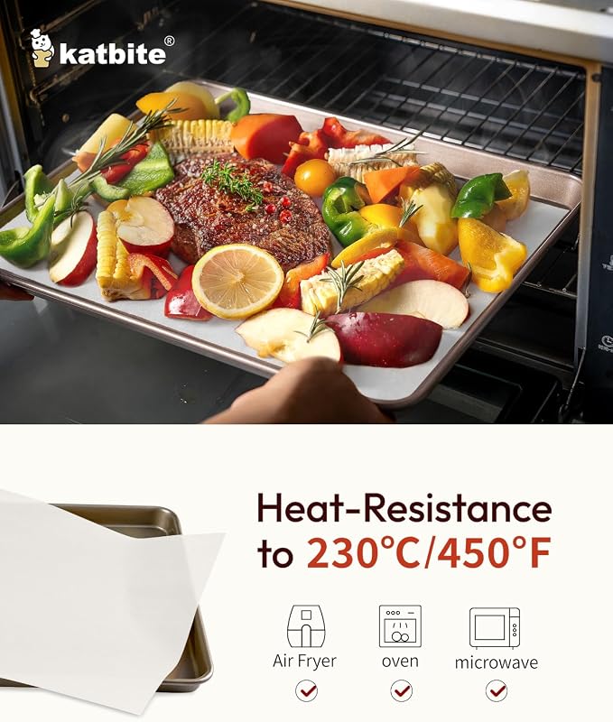 Katbite Parchment Paper, Heavy Duty 12x16 inches Baking Paper, 300 Sheets Oil-proof and Non-stick Parchment Paper Sheets Perfect for Air Fryer, Grilling,Cooking and Wrapping [Extra Strong Series]