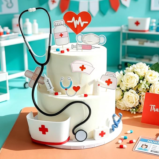 27PCS Nurse Cake Topper Nursing Graduation Decorations Nurse Party Decorations Graduation Cake Topper for Rn Theme Party Doctor Nursing Graduations Party Supplies Decor