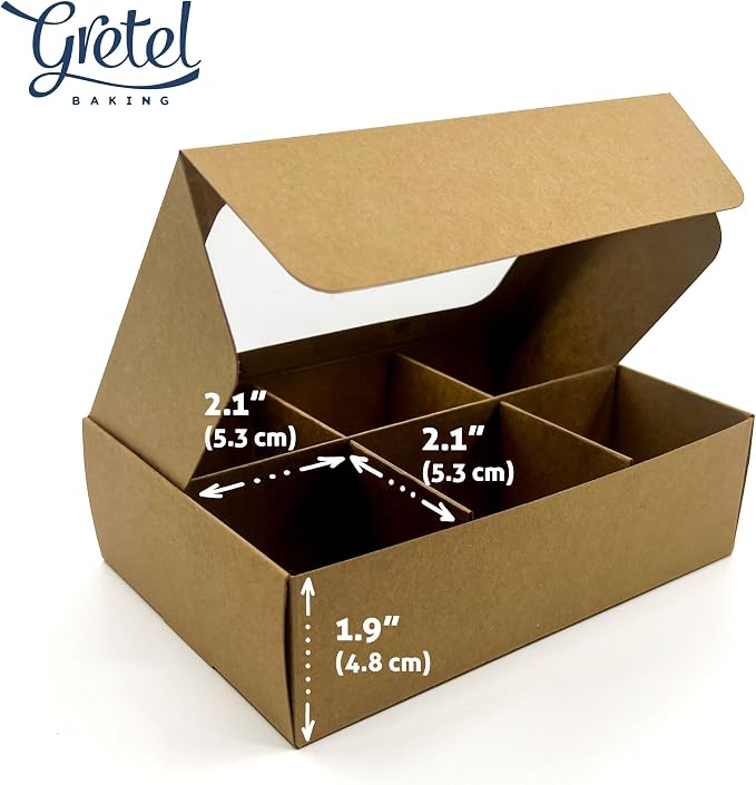 Treat Boxes - 20 ct 6.5 x 4.5 x 2 in Bakery Boxes with Windows and Dividers for Candy, Cookies, Cupcakes, or Bakery Desserts - Chocolate, Treats, and Baked Goods Packaging for Gifting