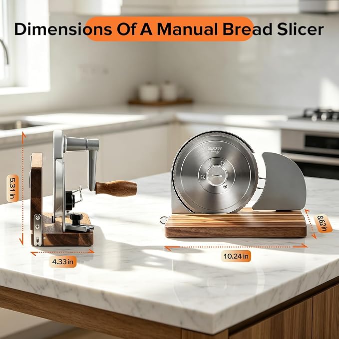 CUSIMAX Manual Bread Slicer for Homemade Sourdough Bread,Hand Crank Bread Slicer with Adjustable Thickness and Stainless Steel Blade,Upgrade Foldable Manual Bread Cutter