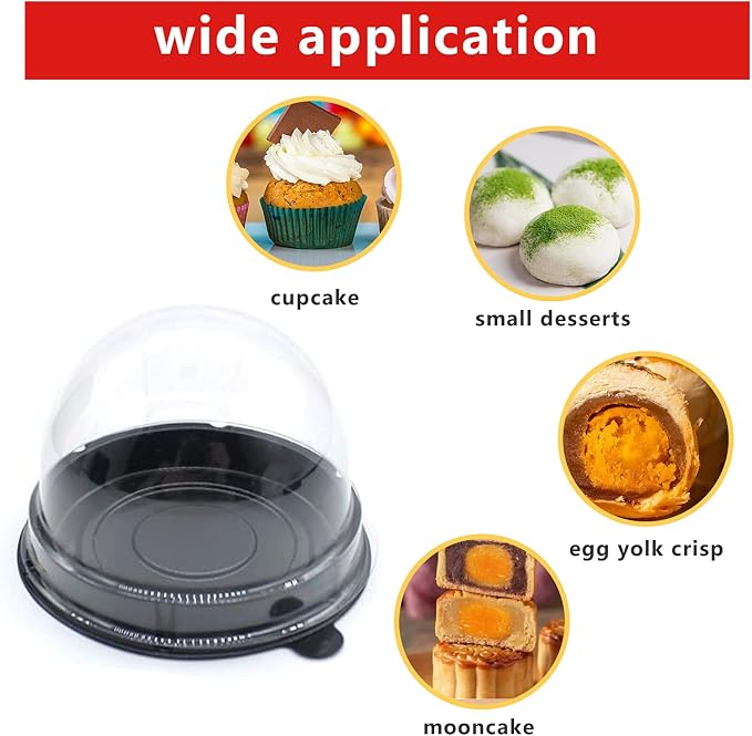 Clear Plastic Mini Cupcake Container, Mini Cupcake Boxes Mooncake Boxes Muffin Pod Clear Deep Dome,Plastic Disposable Stackable Cupcake Containers For Wedding Party Birthday Gifts (Black, 50pc)