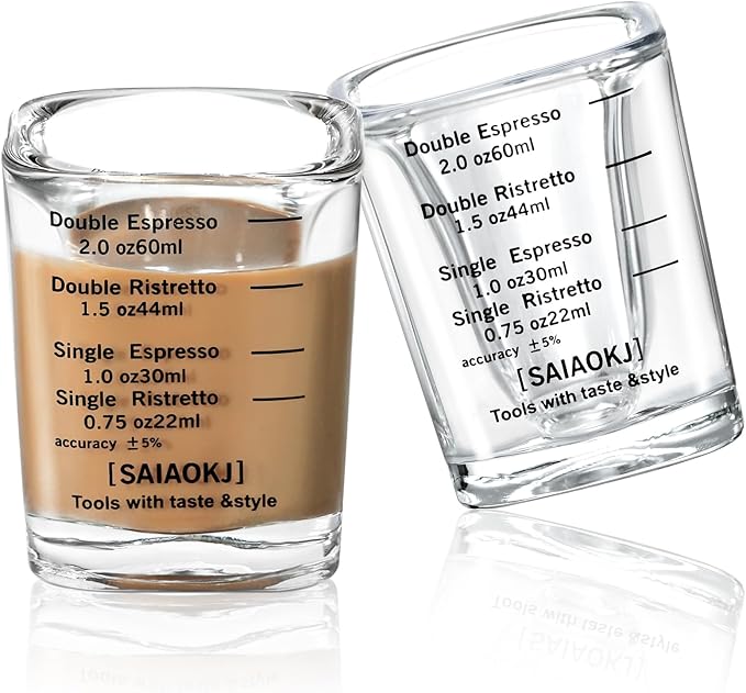 Shot Glasses Measuring Cup Set 2PACK Espresso Shot Glasses Liquid Heavy Glass 2oz/60ml (Black)