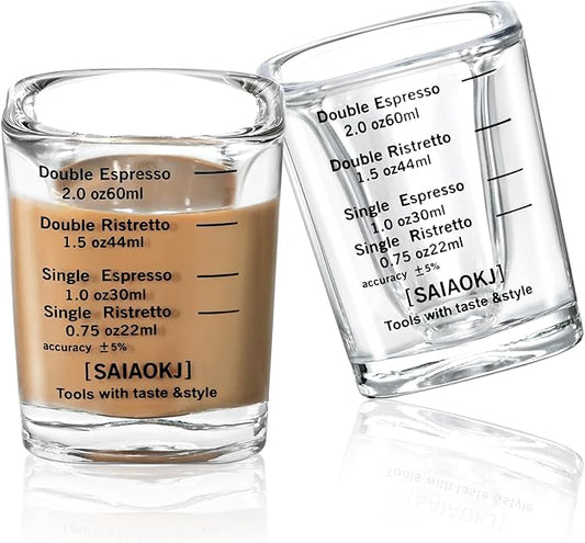 Shot Glasses Measuring Cup Set 2PACK Espresso Shot Glasses Liquid Heavy Glass 2oz/60ml (Black)