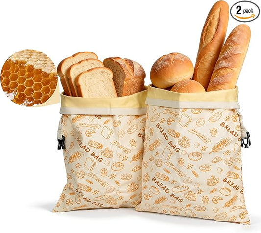 2 Pack Beeswax Bread Bags for Sourdough Homemade Bread, Reusable Organic Cotton Lining with Natural Beeswax, XL Bread Storage Bags, Keep Fresh 13×17 Inches, Sourdough Bread Bags Homesteading Essential