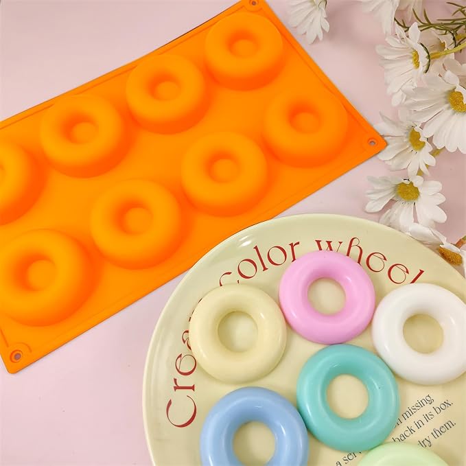2er Pack Silicone Donut Mold - Non-Stick Silicone Doughnut Pan DIY Chocolate Baking Cookie Molds, Heat Resistant, Make Donut Cake Biscuit Bagels, BPA Free Dishwasher Safe (orange, 8 Cavities)